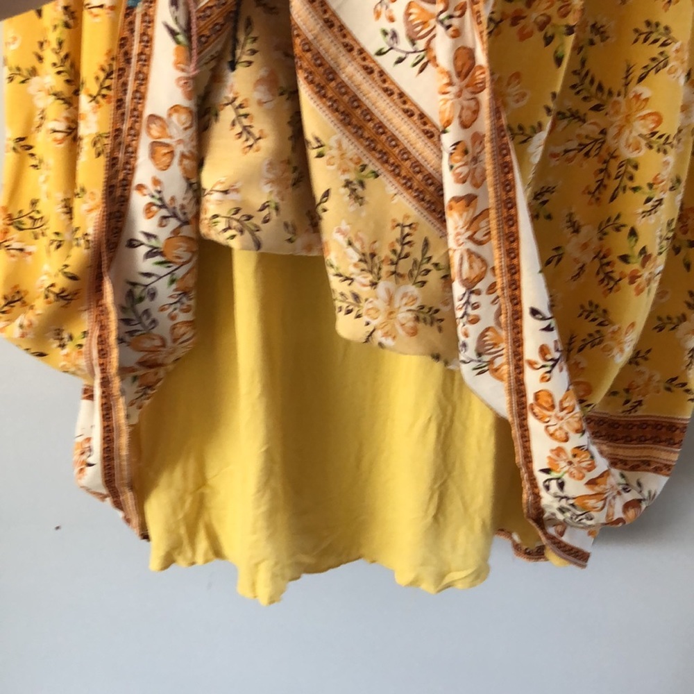 Kirundo Mini Dress Bohemian Short Sleeve Size Large Mustard Floral New - Picture 6 of 13
